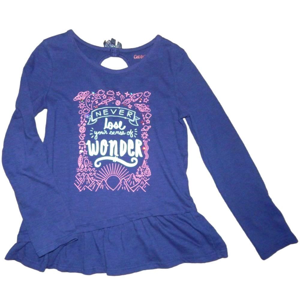 Cat & Jack Girls 6/6X Navy Long Sleeve Sense of Wonder Graphic Top